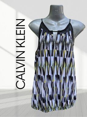 Calvin Klein Black White and Yellow Geometric Sleeveless Top